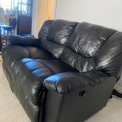 2pc Black Italian Leather Couch Set for Sale