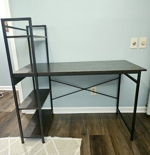Brown Desk With Attached Shelves