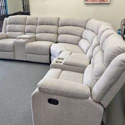 New Reclining Sectional.  Beige Or Grey Fabric.  116” X 116”.  Free Delivery!