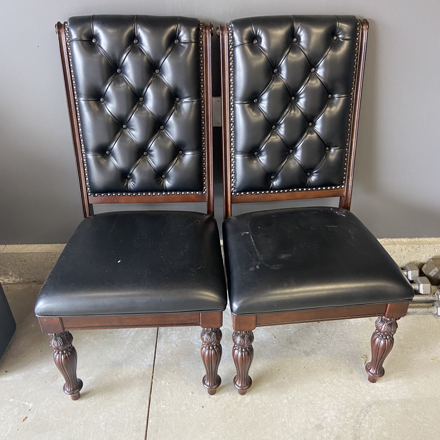 2 Wood Leather Chairs