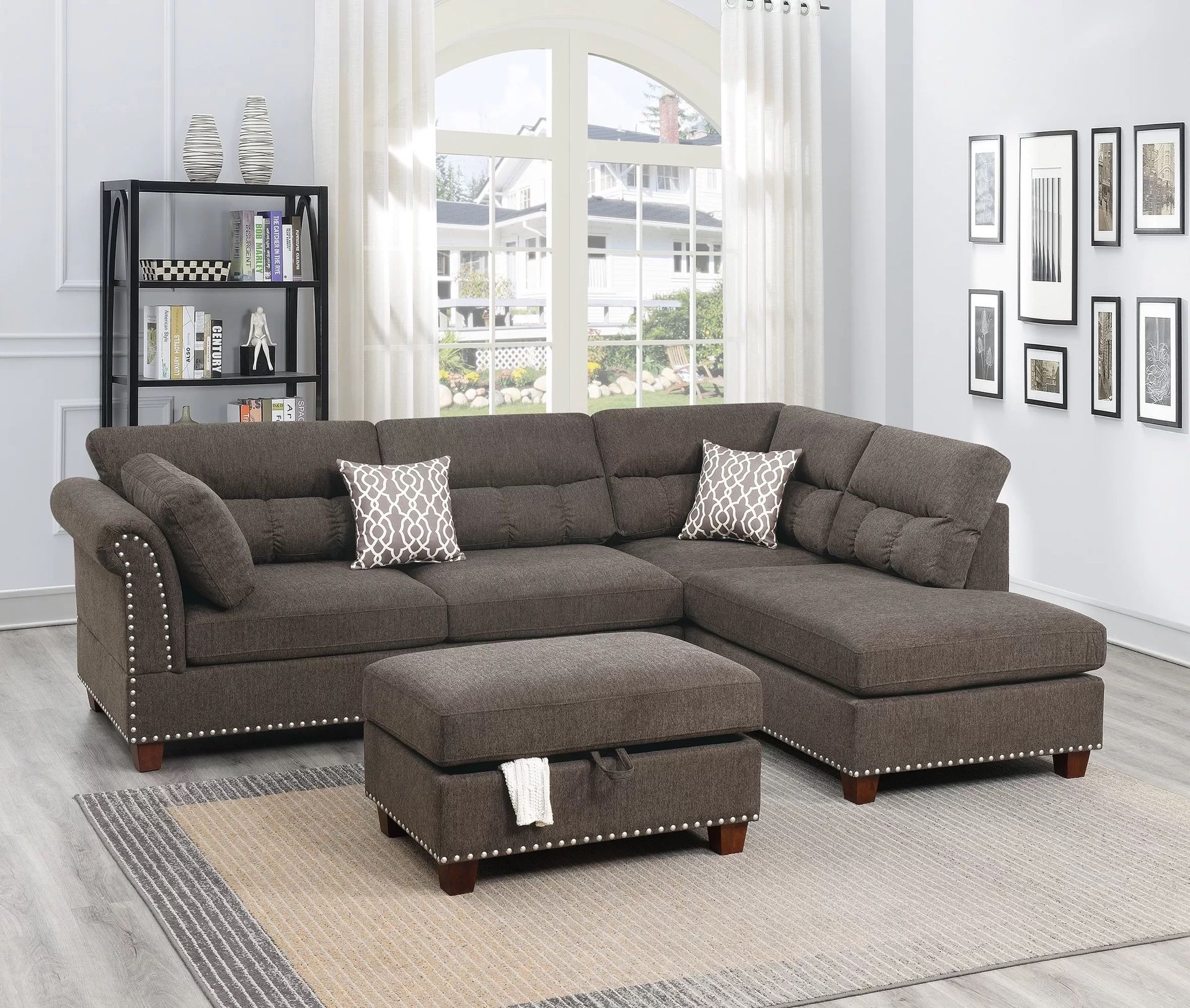 SAND REVERSIBLE CHAISE SECTIONAL SOFA AND OTTOMAN 