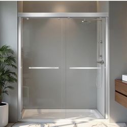 Shower Door 56-60" W x 72" H, Semi-Frameless Double Sliding Glass Shower Door, 1/4" (6mm) SGCC Tempe