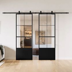 Metal and glass sliding barn doors