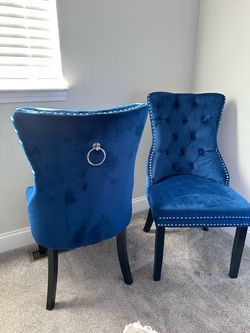 Blue Velvet Tufted Dining Chairs — Set of 2