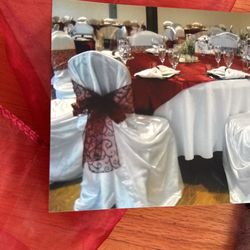120 Red Organza Chair Sashes With Design. Great For Weddings And Parties.