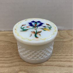 Marble Trinket Ring Box With Lattice work and inlay design 2 1/2 “ B27