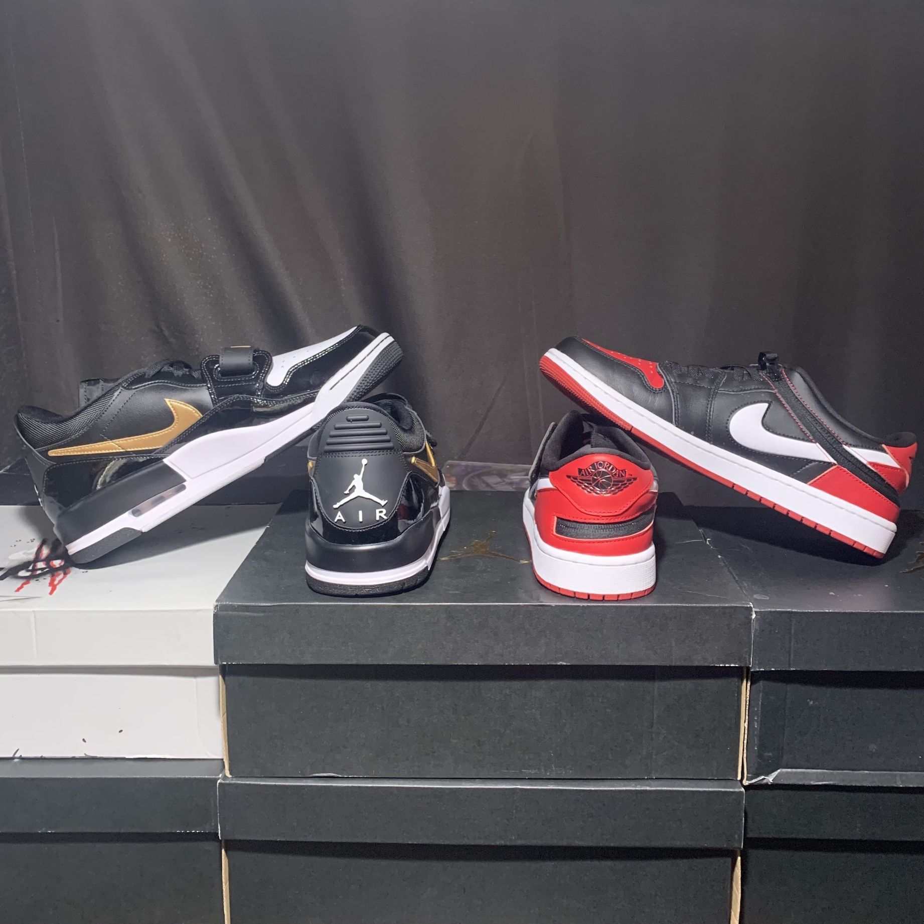 Nike Air Jordan 1 Low Flyease red/black and air Jordan legacy 312 low black/gold