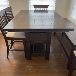  Counter Height Dining Table and Chairs in Dark Brown