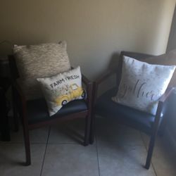 Mohagony Wooden Chair Black Leather Cushion