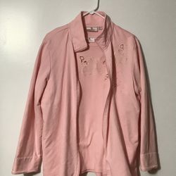 Quacker Factory Embellished Butterfly Design Zip-up Jacket & Short Sleeve Tshirt XL