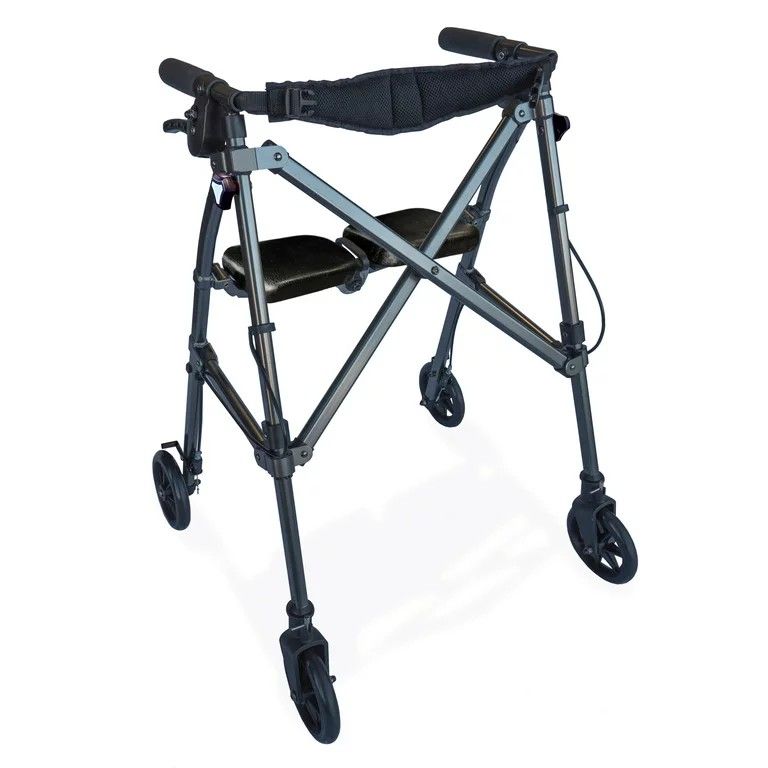 New Able Life Space Saver Rollator, Lightweight Folding Walker with Seat, Black.