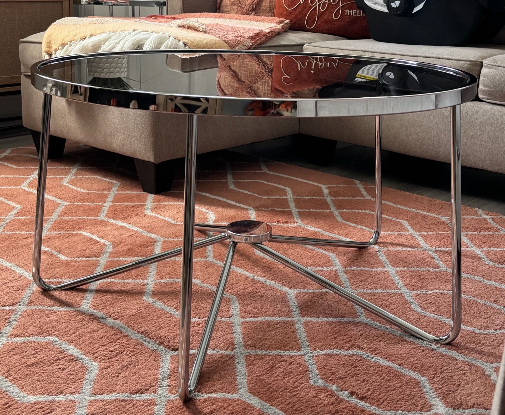 Modern Chrome and Smoked Glass Coffee Table Set