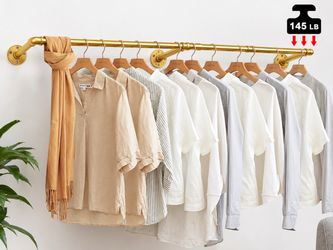 Industrial Pipe Gold Clothing Rack, 64” Wall Mount Metal Clothes Rack