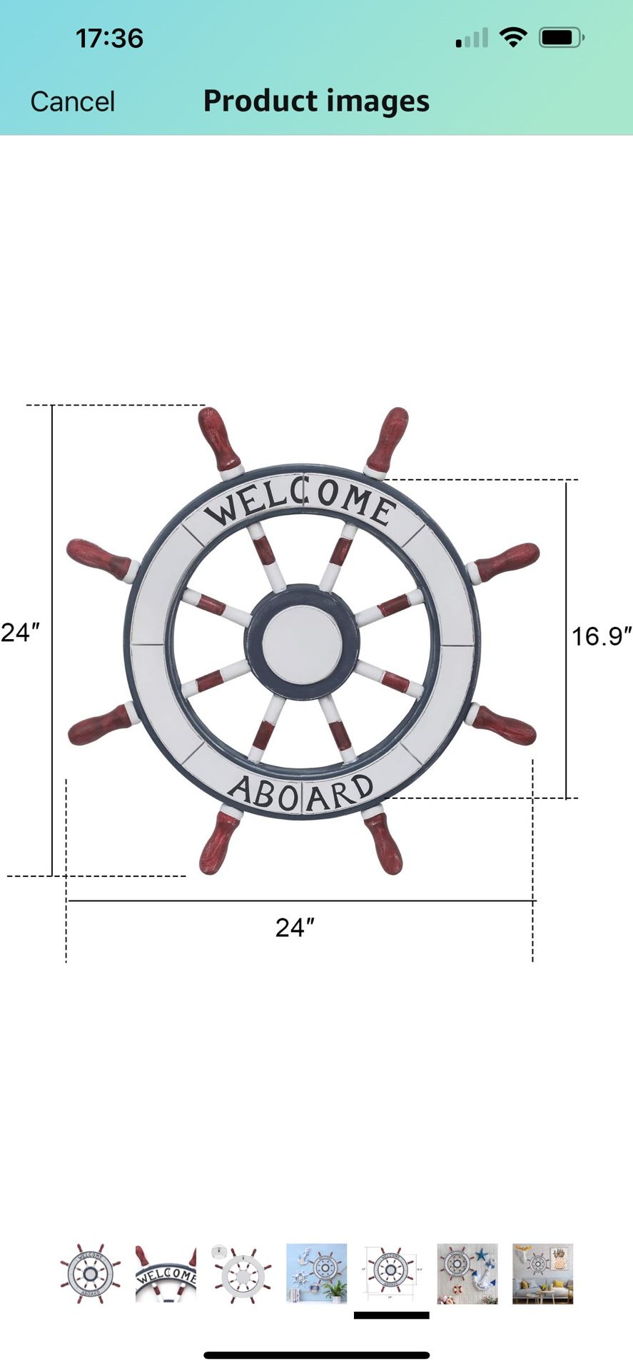 Wall Decoration Wooden Nautical Ship Steering Wheel With Welcome Aboard Word, 24-inch and Anchors Hook