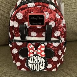 Disney Parks Loungefly Minnie Mouse Sequin Polka Dot Mini Backpack Red - NEW