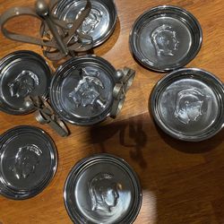Vintage Roman Head Glass Coaster Set 