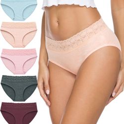 Women’s Underwear Cotton Bikini Panties Lace Soft Hipster Panty Ladies Stretch Full Briefs 5 Pack ( please check my other stuff a lot)