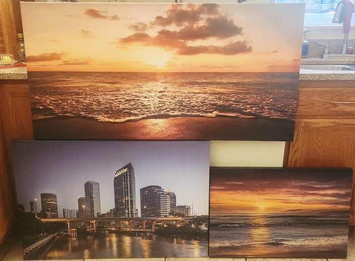 3 Tampa Bay Big Canvas Wall Art, Downtown Tampa and 2 Beaches All 3 Nice
