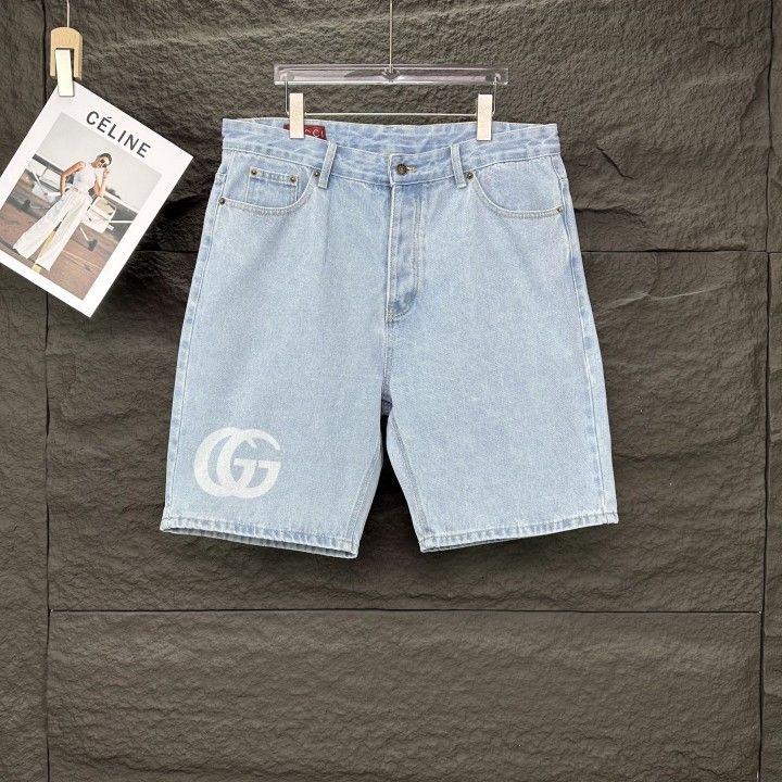 Gucci new printed logo couple style washed loose denim shorts M