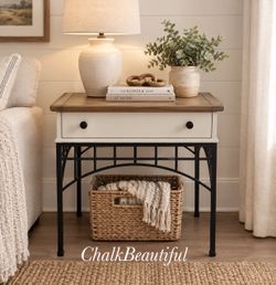 Refurbished End Table with Metal Base