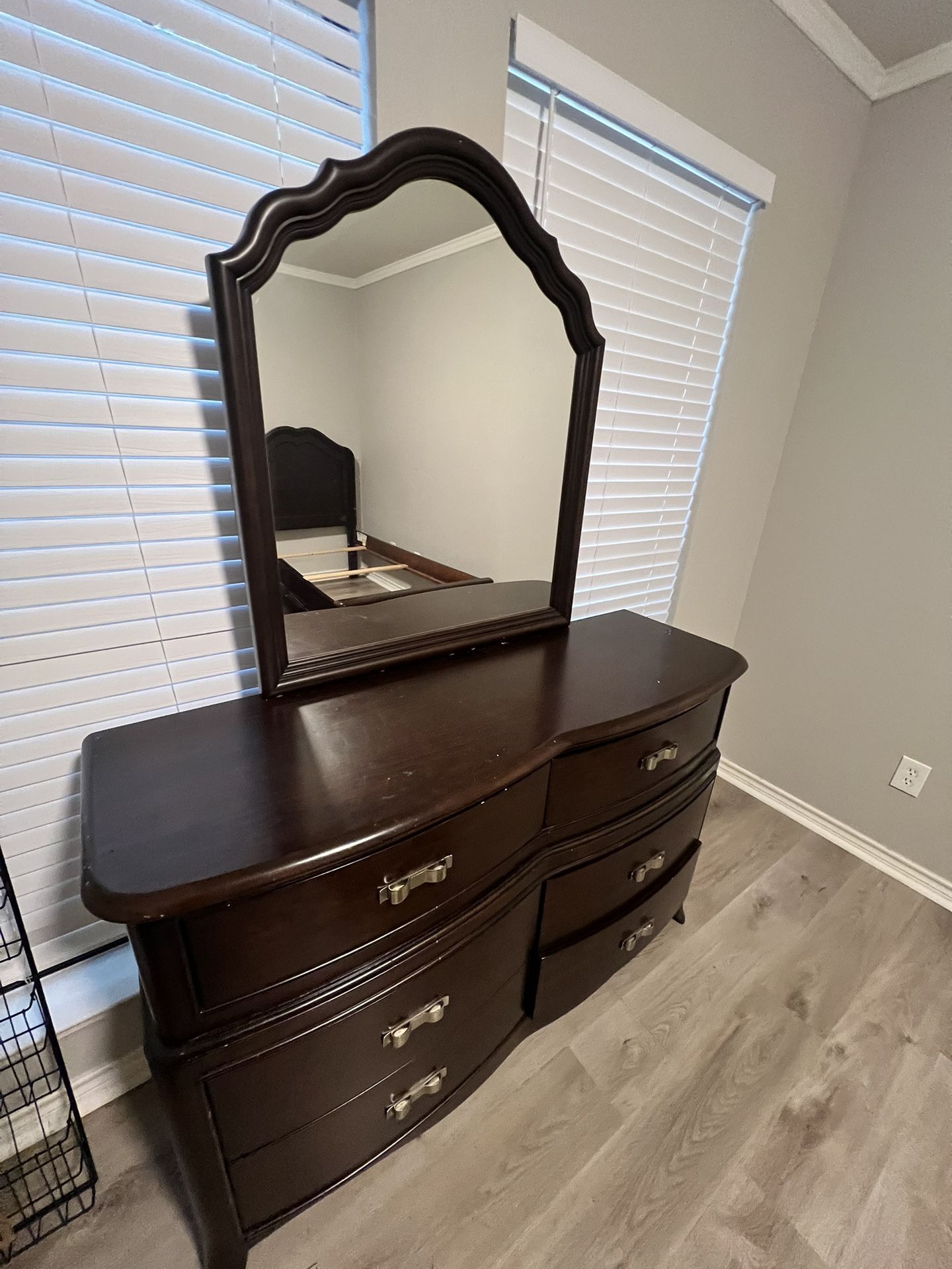 Twin Double Bed And Dresser With Mirror
