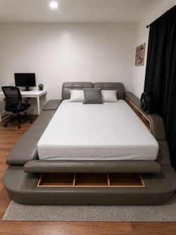 Queen size bed frame color is like beige grayish