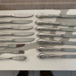 Vintage Stainless 15 Piece Set Dinner Knives Glossy Flatware Really Good Cond