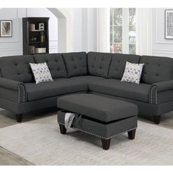 Dark Gray Sectional Sofa With Ottoman (Free Delivery)