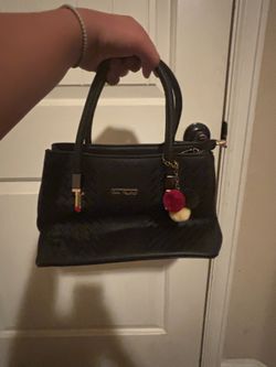 Black leather handbag