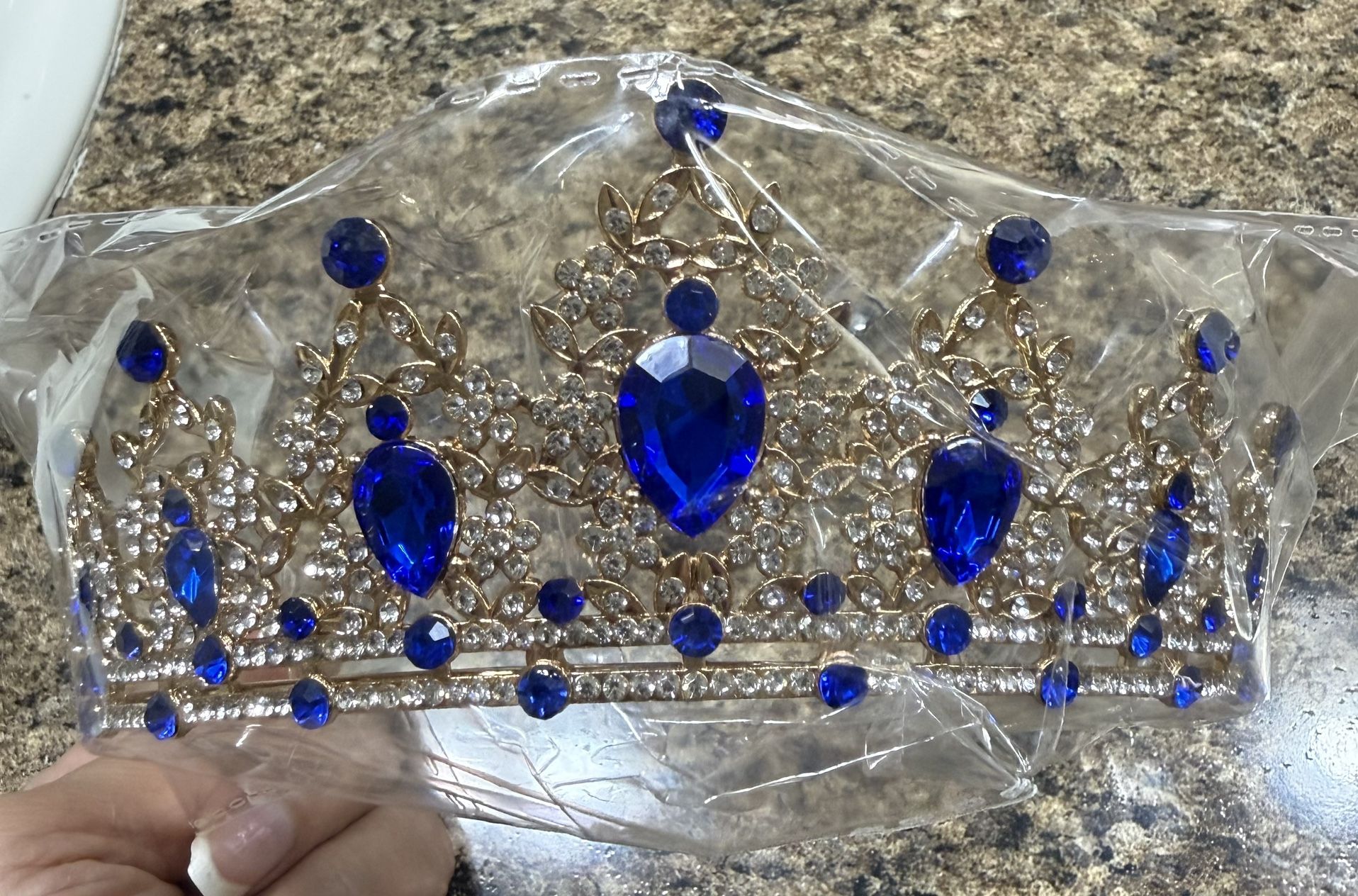 Quinceanera Crown, Gold and Royal Blue
