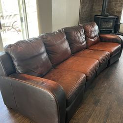 Leather Saddle Recliner couch 