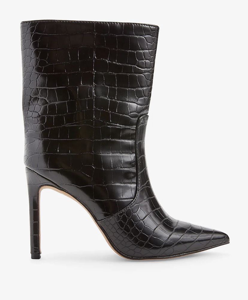 Express Faux Leather Croc Thin Heel Boots