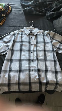Brand new white black button up shirt
