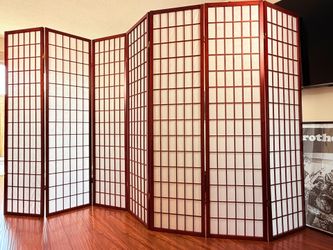 Red wooden 7panel room divider