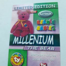 1999 LIMITED EDITION MILLENIUM THE BEAR BEANIE BABIES OFFICIAL CLUB CARD/PLATINUM EDITION