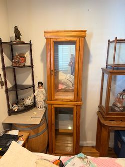 Oak Glass Curio Display Cabinet – 74” tall