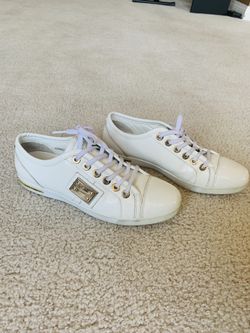 Dolce and Gabbana white and gold patent leather tennis shoes sz 38
