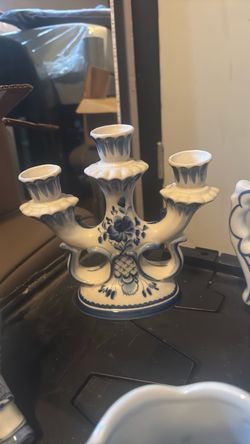 Blue and White Ceramic Candelabra
