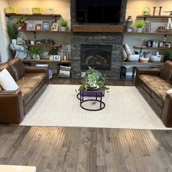 2 Full Top Grain Leather Couches- Brown