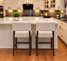 Brand new beige 25.98" H Modern Upholstered Solid Wood Counter Stool with Backrest and Footrest (Set of 2)