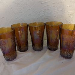 Set 5 Vintage Harvest Grape Marigold Carnival Water Glasses