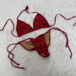 New small Red Sequin bikini y2k swimsuit festival dance rave emo goth   No size tag present old stock piece was made in early 2000s. I