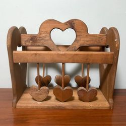 Antique Solid Wood Love Heart Magazine Rack