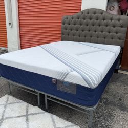 Queen Size Memory Foam Hybrid Mattress, Platform Bed Frame And Headboard 
