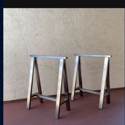 One Set Of 2 Heavy “Antique Brass” Steel Saw Horses From West Elm Desk (Base)