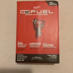 Brand New Milwaukee M12 Fuel Brushless 1/2” Stubby Impact Wrench New Model.     185 Firm on Price.     185 Firme en Precio.