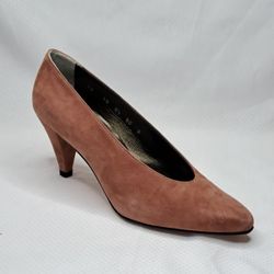 Pancaldi 1888 VTG Pumps Heel Shoes Women 8.5B Pale Pink Suede Pointy Toe Italy