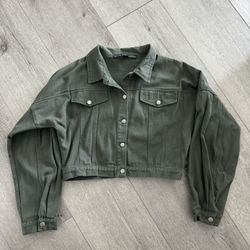 Cropped green jean jacket