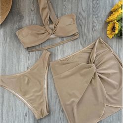 SOLY HUX Women's One Shoulder Bikini Swimsuit High Cut Bathing Suit with Cover Up Skirts 3 Piece Set