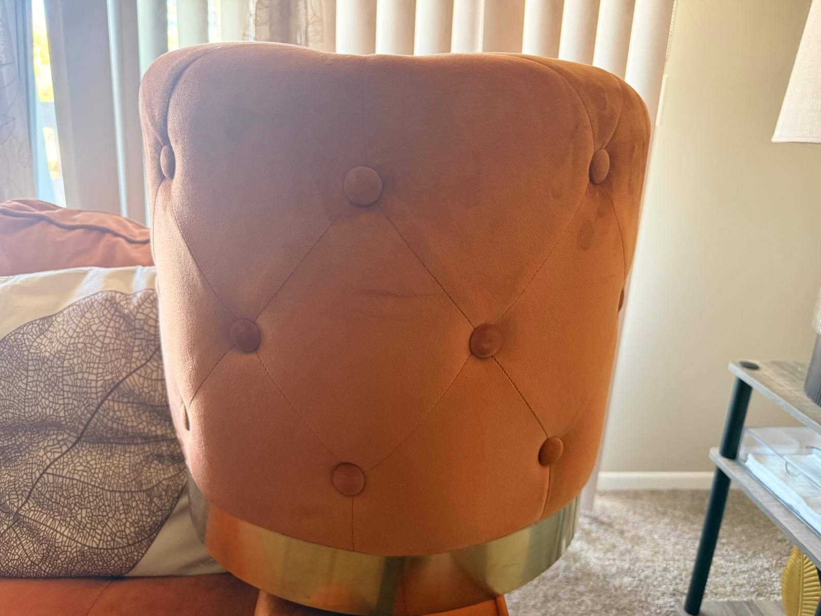 MOVING SALE !!!—- Round Velvet Ottoman, Vanity Stool, Button Tufted Footrest Stool with Gold Base